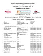 2025 Parade Preliminary Line up