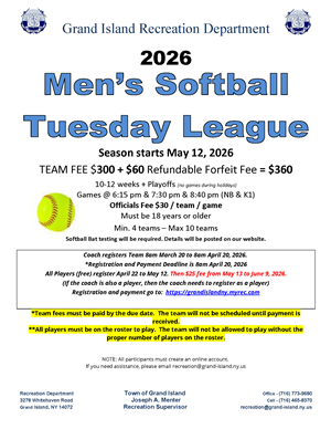 2026 Adult Softball League- Tues. Men's