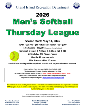 2026 Adult Softball League- Thurs. Men's