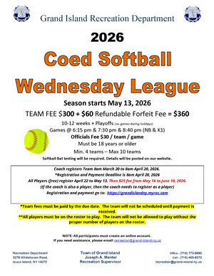 2026 Adult Softball League- Wed. Coed