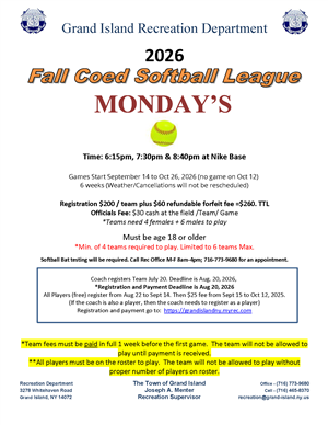 Fall coed softball 2026
